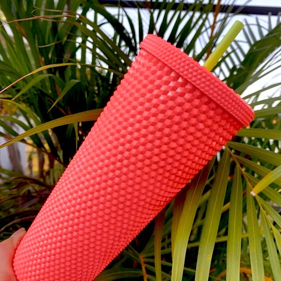 Starbucks Dragon Fruit Studded Cup Bling Neon Coral Tumbler 24oz Venti New 2022 - Picture 8 of 16
